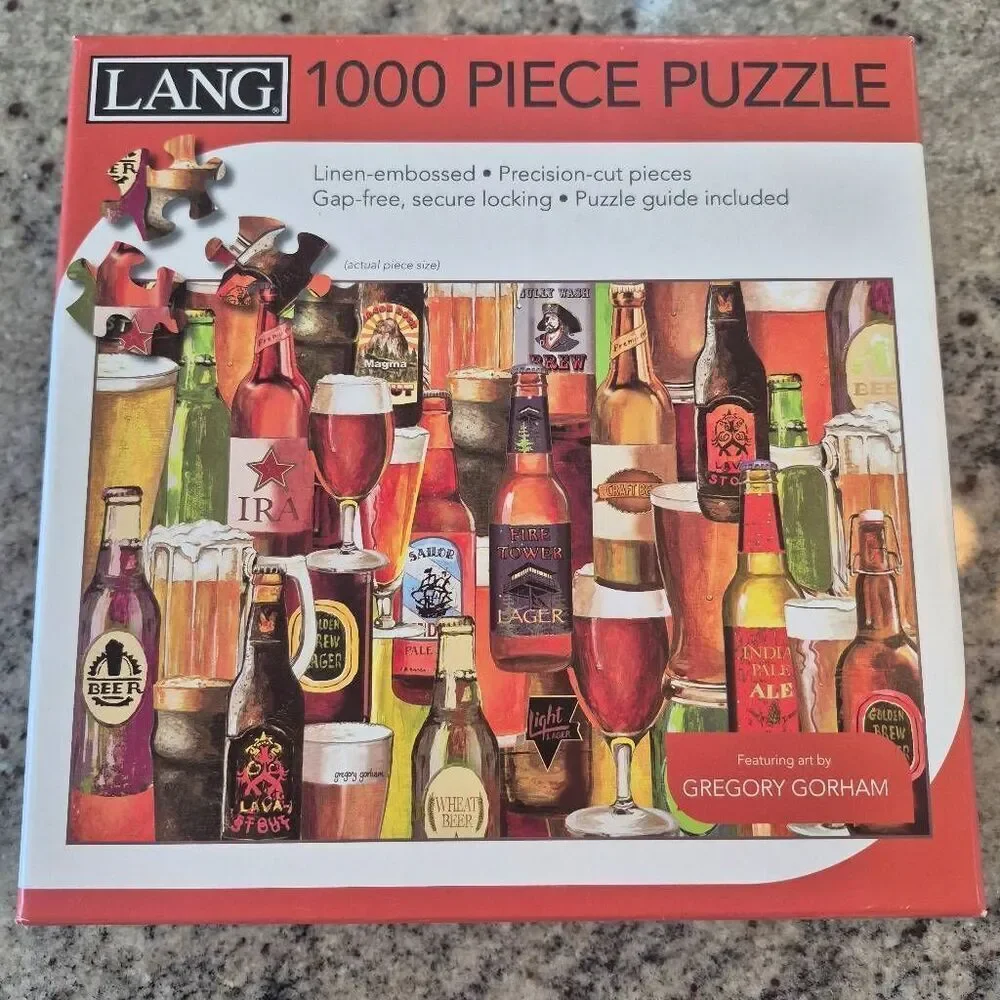 Lang, Crafted Brews 1000 Piece Puzzle by Gregory Gorham, Linen Embossed, NEW